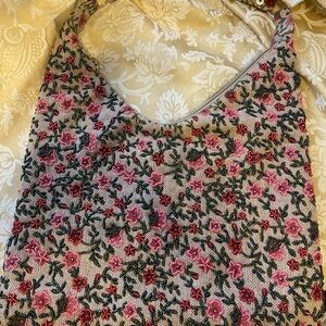 Embroidered Vintage Pink Floral Beaded Shoulder Bag
